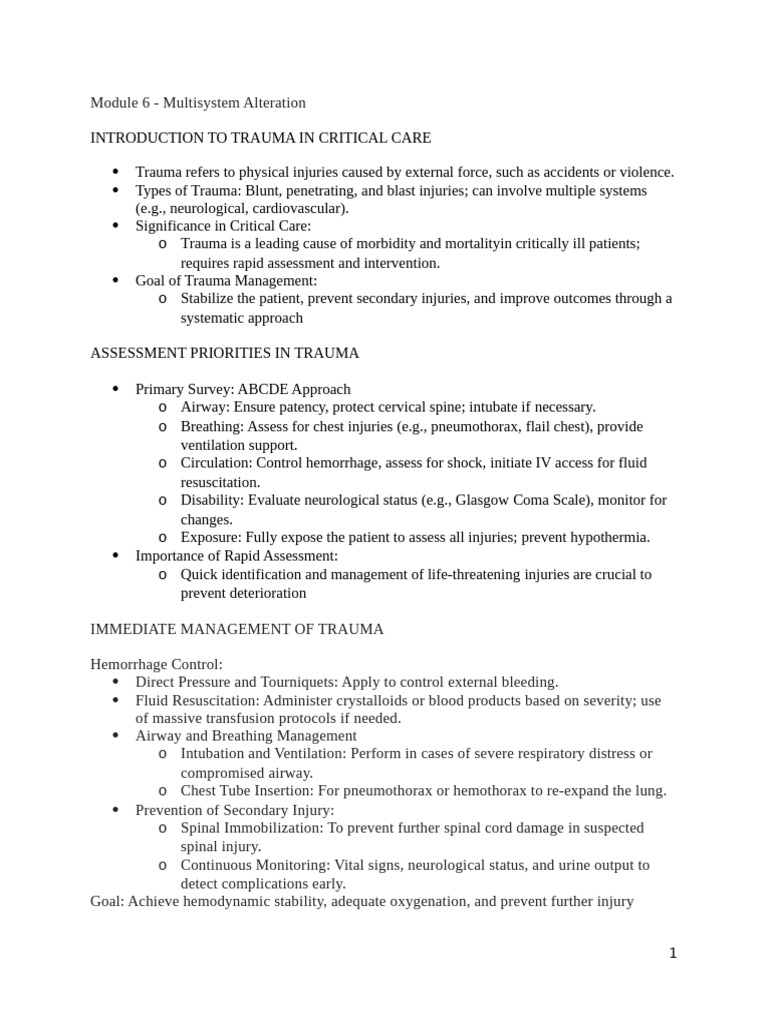 Trauma Management in Critical Care | PDF | Major Trauma | Traumatic ...