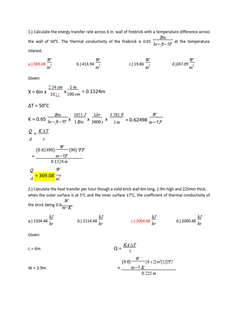 Heat Transfer Calculations and Formulas | PDF | Heat Transfer | Heat