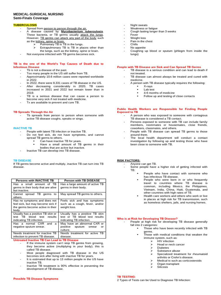 Tuberculosis Overview and Management | PDF | Chronic Obstructive ...