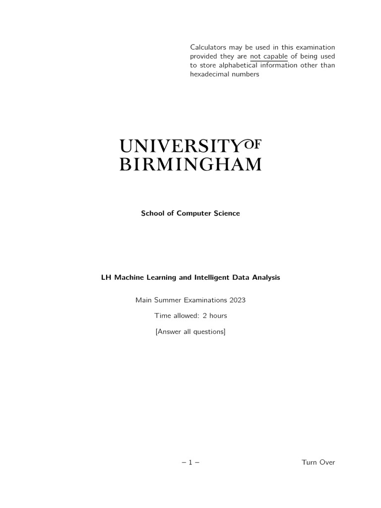 Machine Learning Exam Guidelines 2023 | PDF | Logistic Regression ...