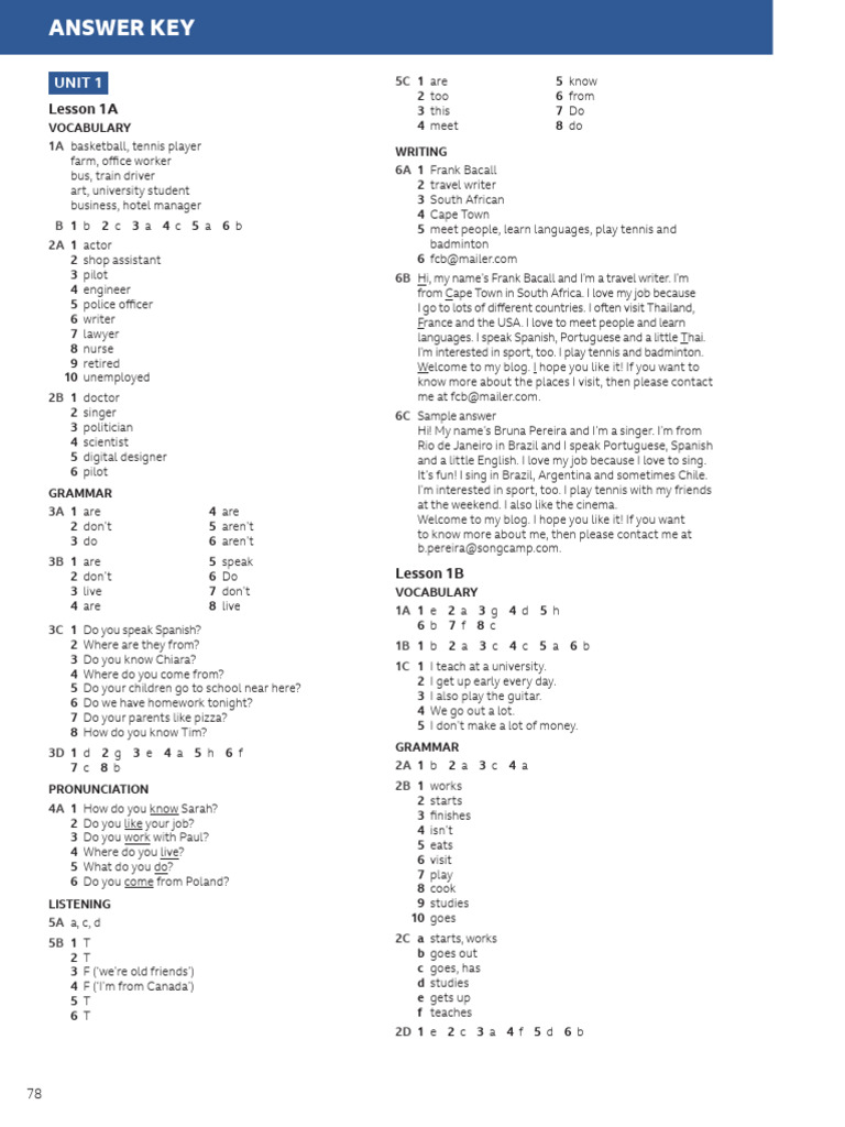 Speakout A2 Workbook Answer Key | PDF | Room | Chair