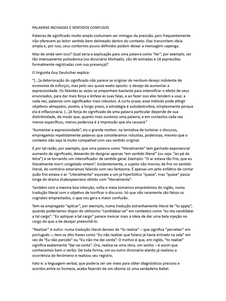 Palavras Inflacionadas e Seus Efeitos | PDF | Palavra | Discurso