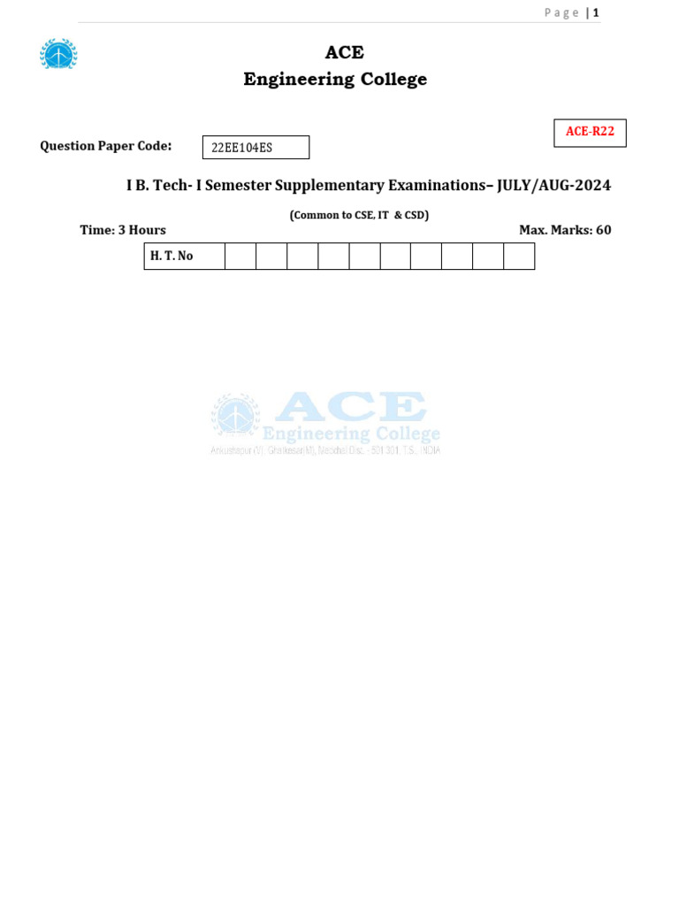 BEE Semester 1 Question Paper 2024 | PDF | Computer Engineering ...