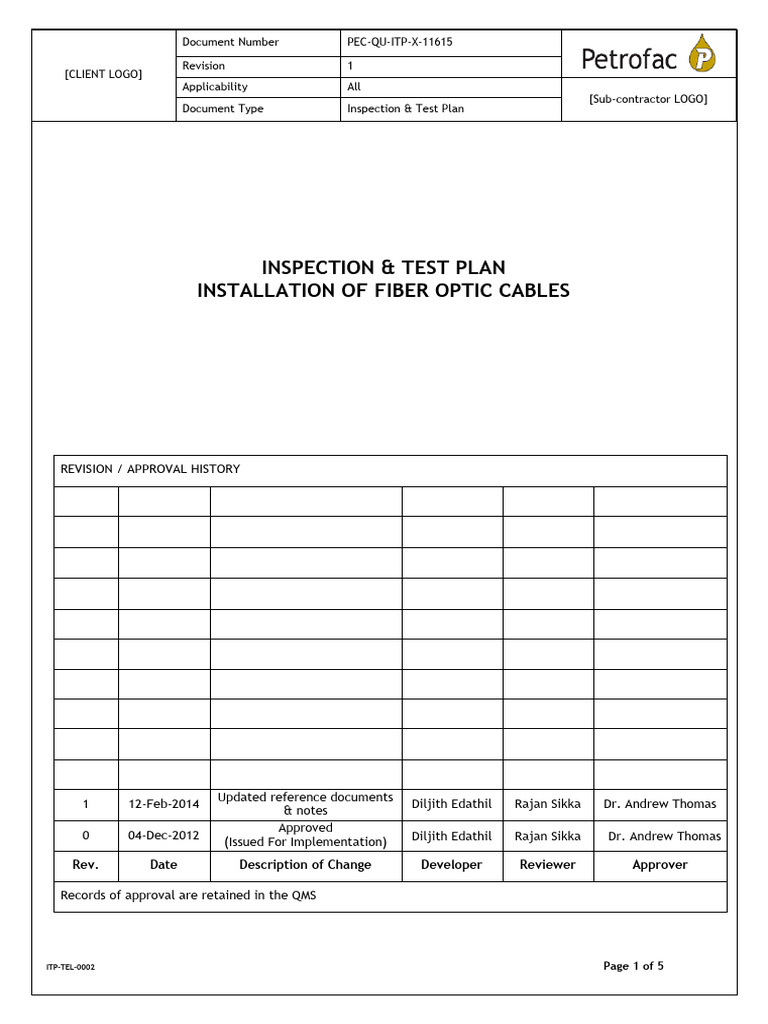 Fiber Optic Cable Installation ITP | PDF | Optical Fiber | Calibration