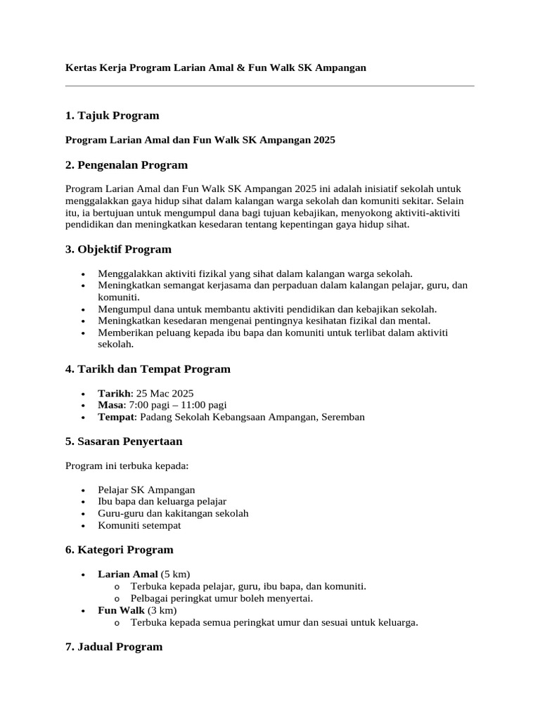 Kertas Kerja Program Larian Amal | PDF