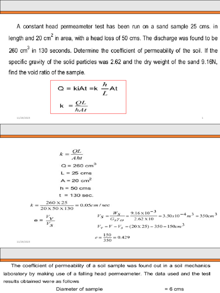 Permeability Testing Examples and Assignments | PDF