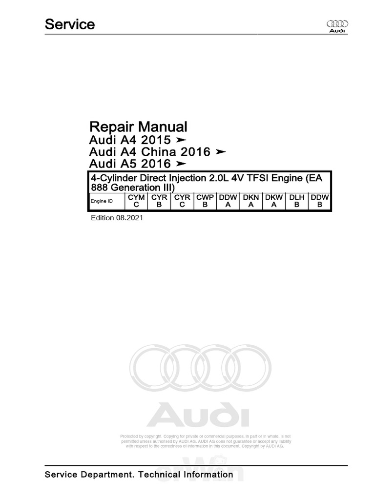 4-Cylinder Direct Injection 2.0L 4V TFSI Engine (EA 888 Generation III ...
