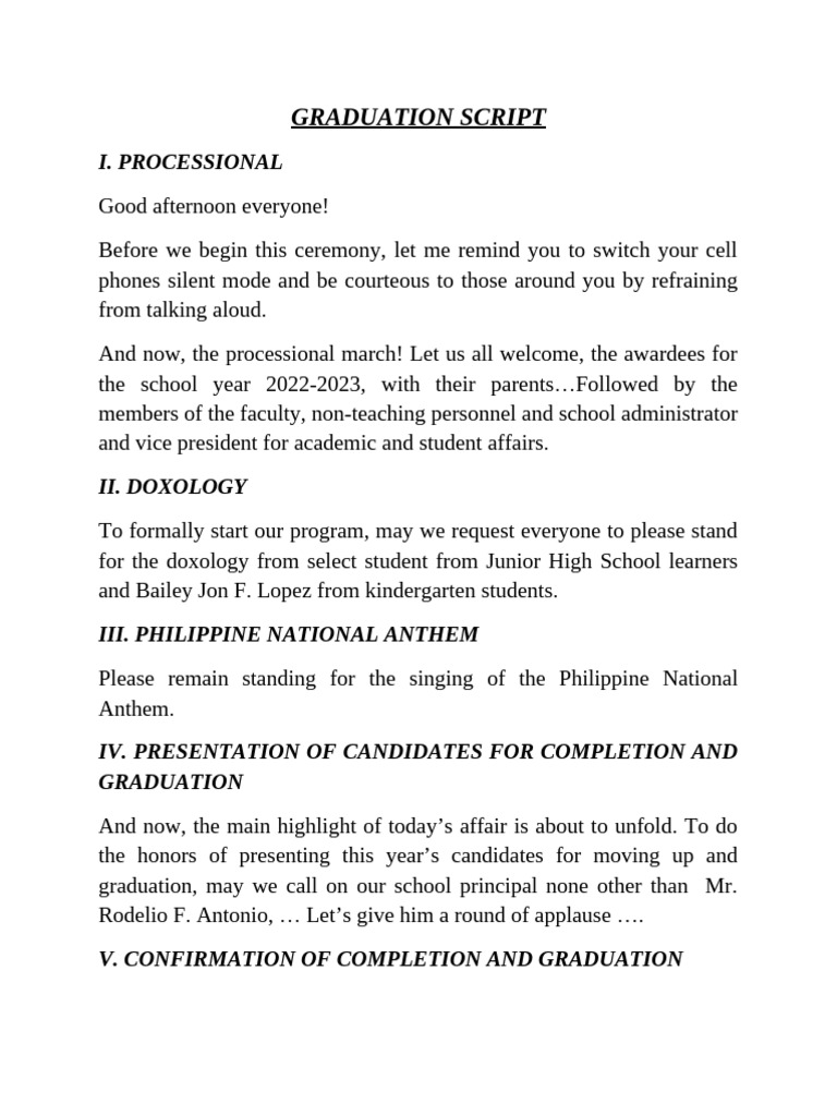 Graduation Ceremony Script 2023 | PDF