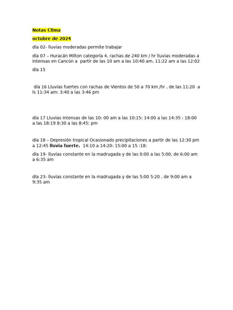 Informe de Clima Octubre 2024 | PDF