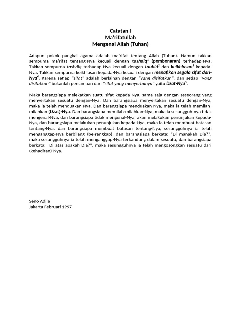 Catatan I Ma'rifat Ilahi - Ma'rifatullah - (Mengenal Allah (Tuhan) | PDF