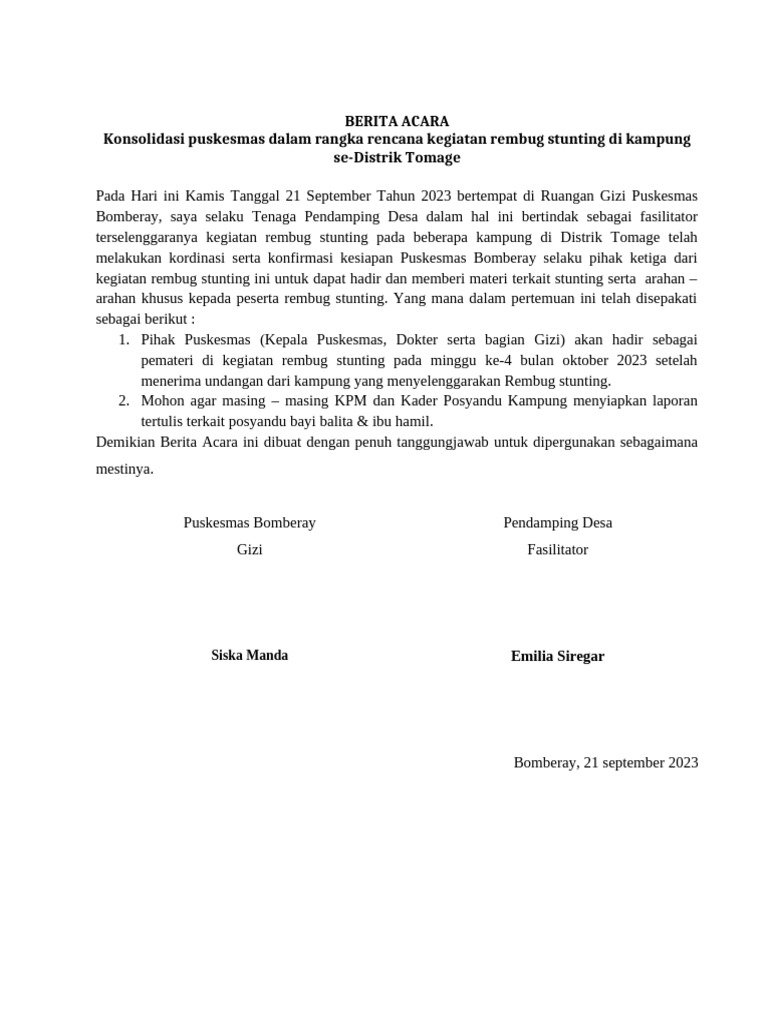 Rembug Stunting di Distrik Tomage 2023 | PDF
