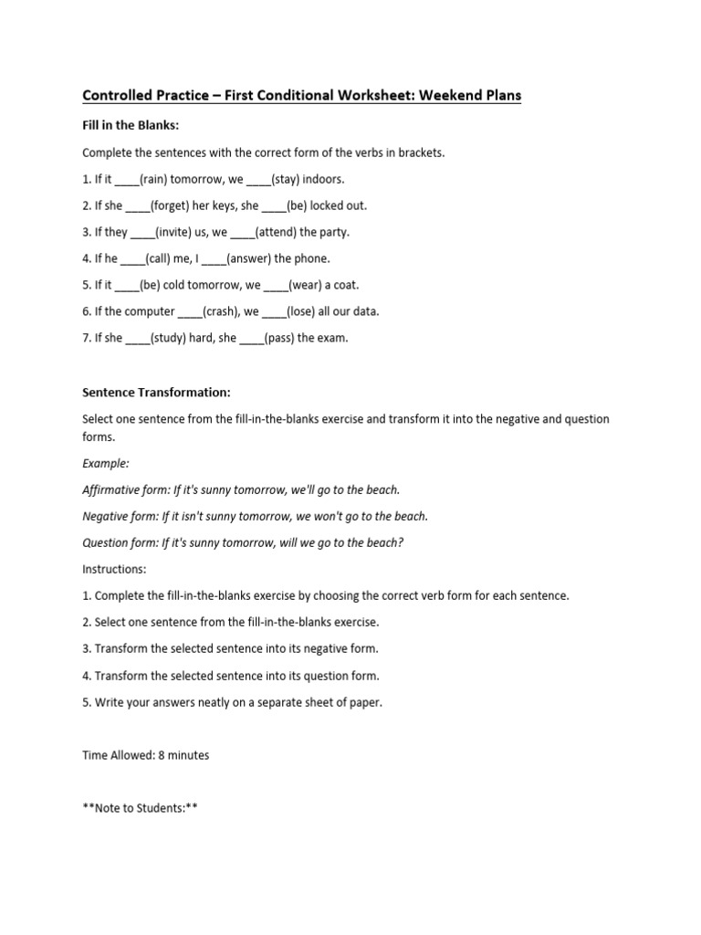 First Conditional Worksheet: Weekend Plans | PDF