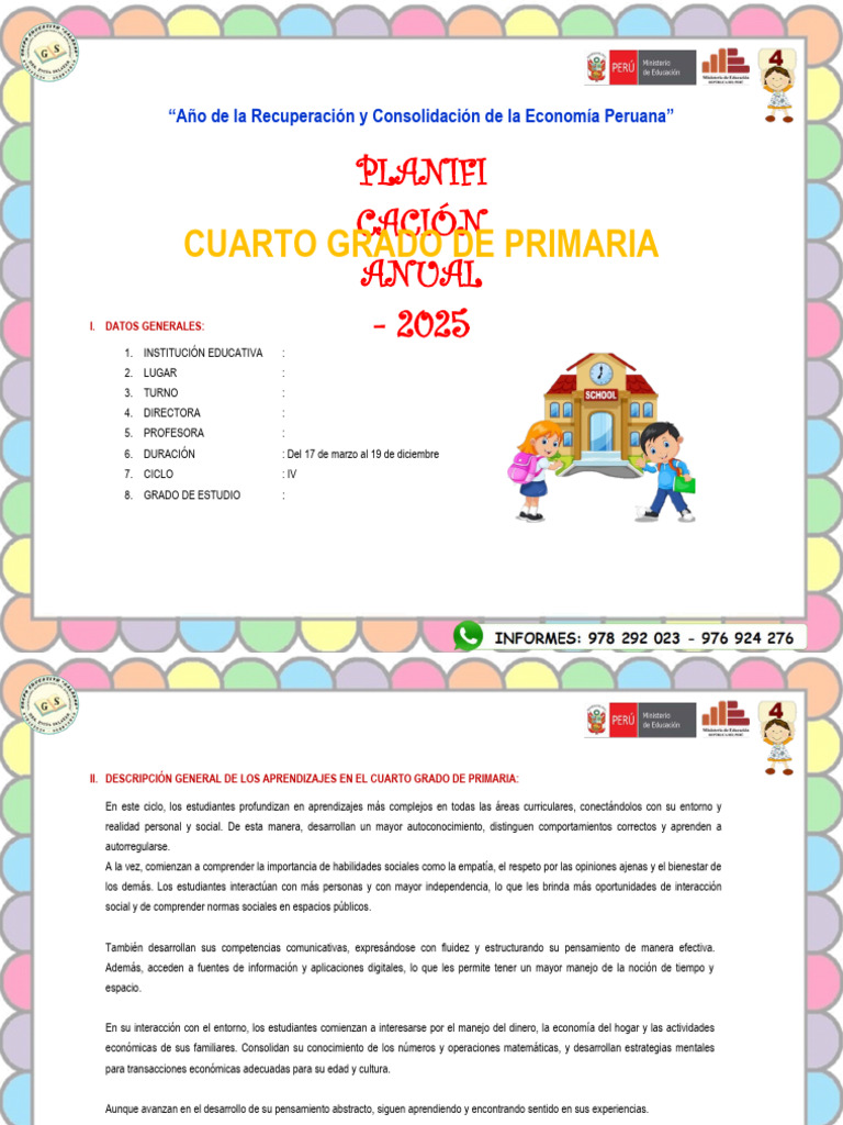 Planificación Anual 2025: Cuarto Grado | PDF | Datos | Geometría