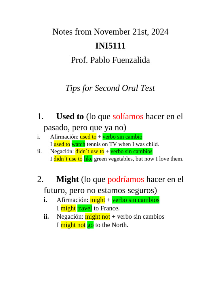 Tips For Second Oral Test INI5111 | PDF