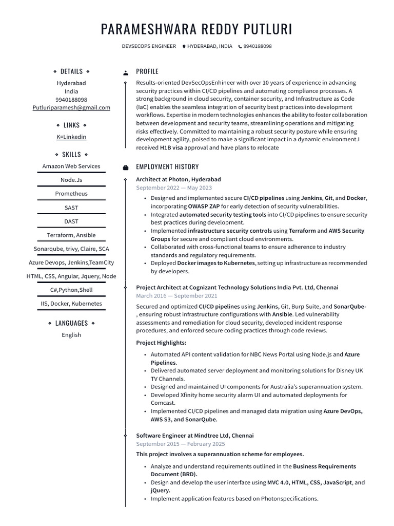 DevSecOps Engineer Resume - Hyderabad | PDF | Software Development ...