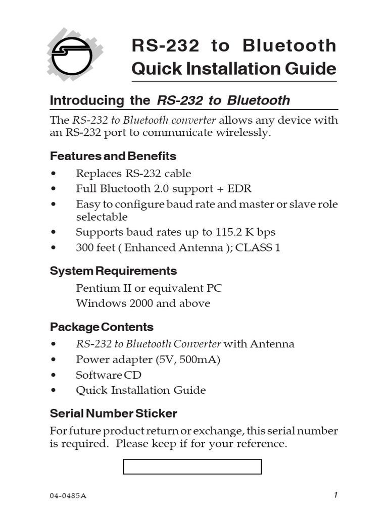 Bluetooth Serial Adapter | PDF | Telecommunications | Office Equipment