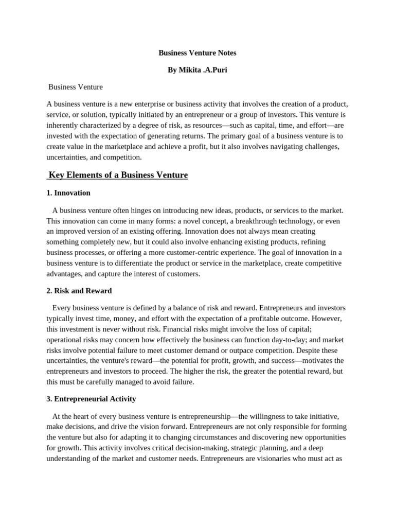 Key Elements of Business Ventures | PDF | Feasibility Study ...
