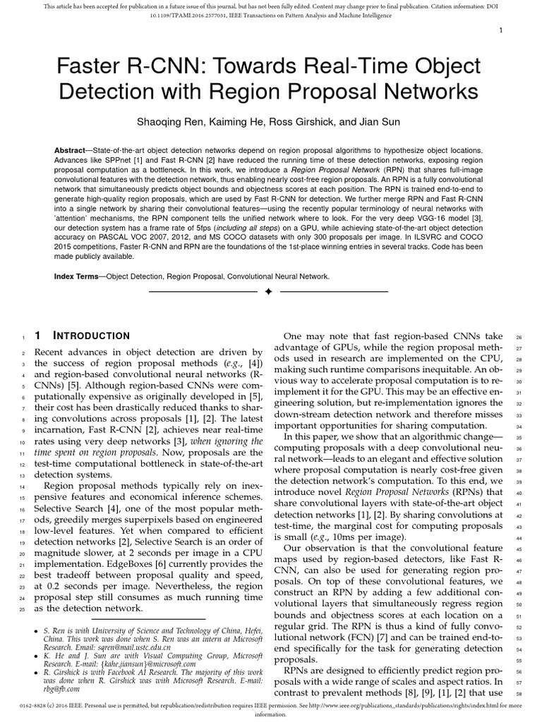 Faster R-CNN: Real-Time Object Detection | PDF | Image Segmentation ...