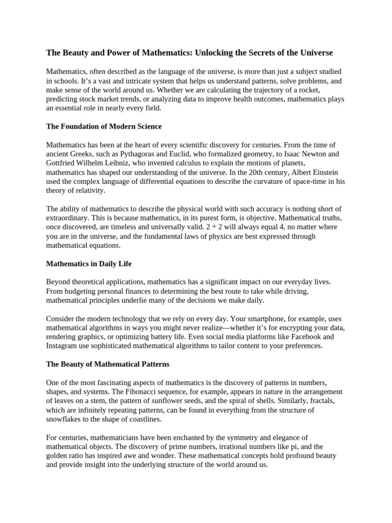 The Beauty and Power of Mathematics | PDF | Mathematics | Pattern