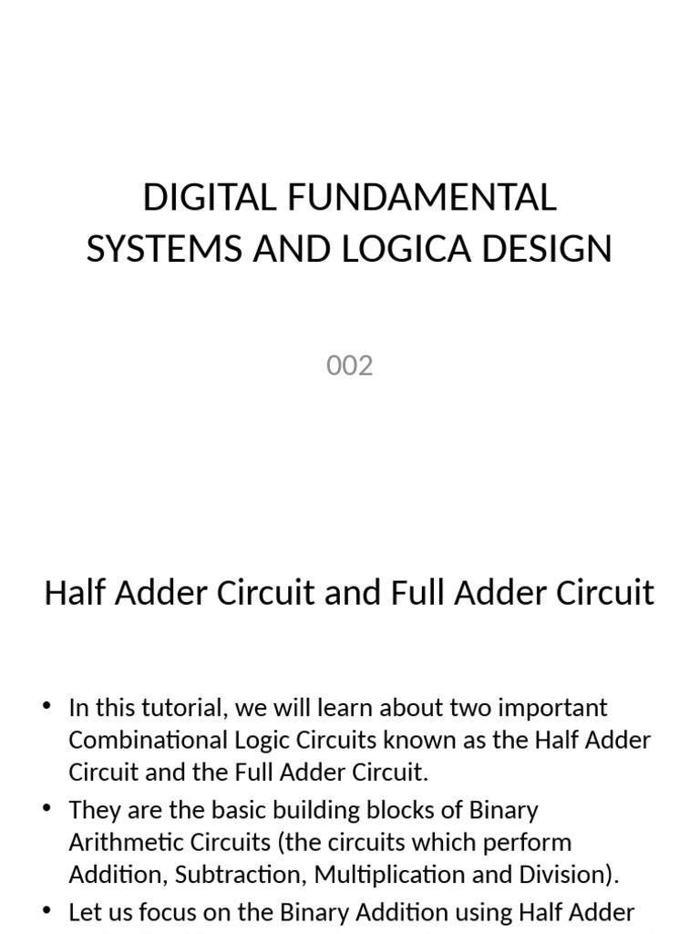 Half and Full Adder Circuits Explained | PDF | Logic Gate | Digital ...