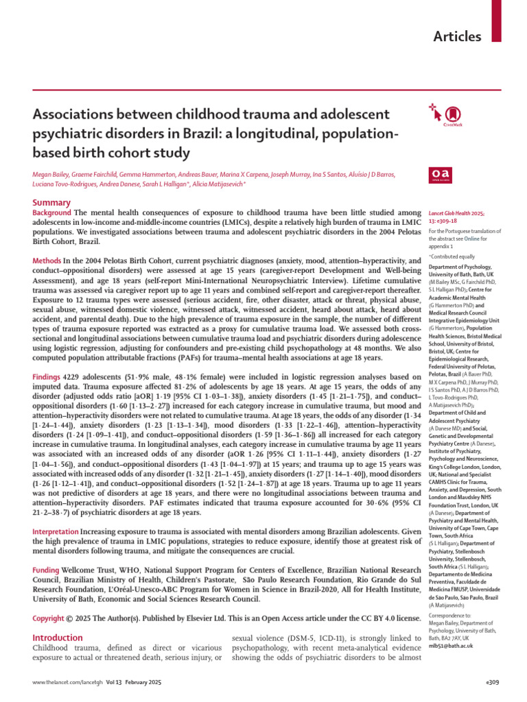 Associations Between Childhood Trauma and Adolesce | PDF | Mental ...