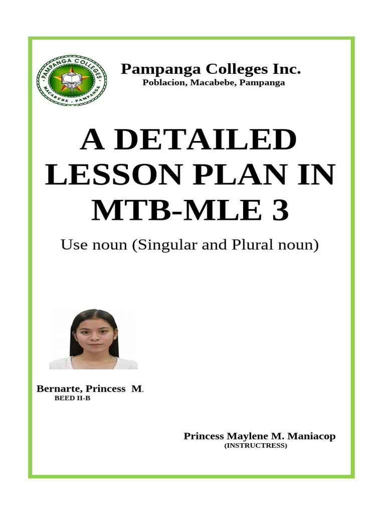 A Detailed Lesson Plan | PDF | Plural | Grammatical Number