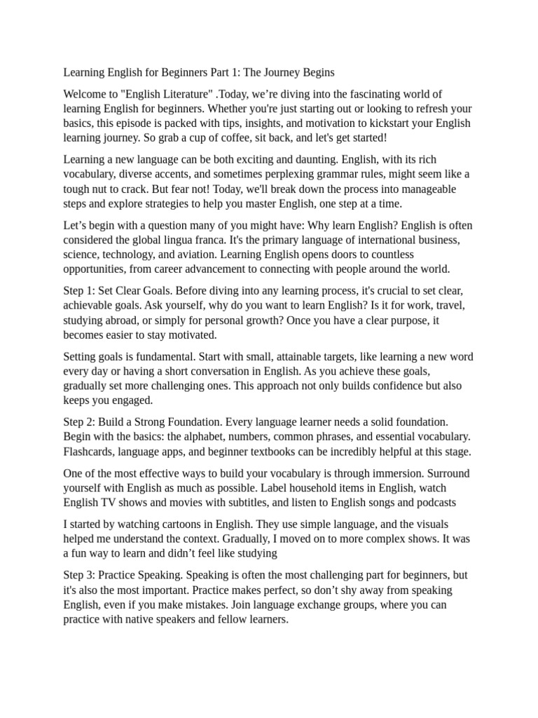 Learning English for Beginners Part 1 | PDF | English Language | Human ...