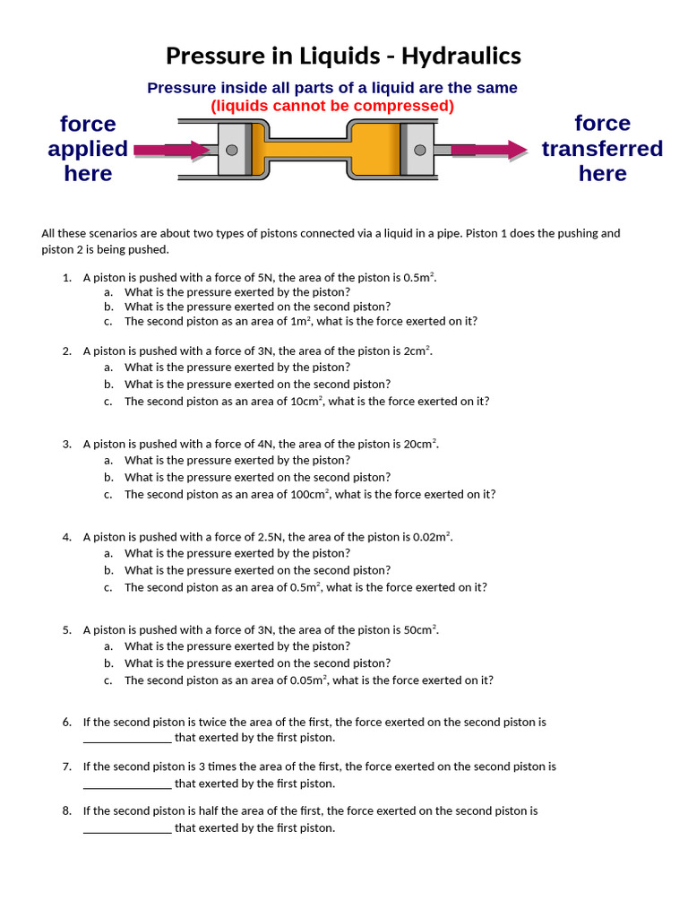 Hydraulic Pressure Calculations Guide Pdf Force Pressure