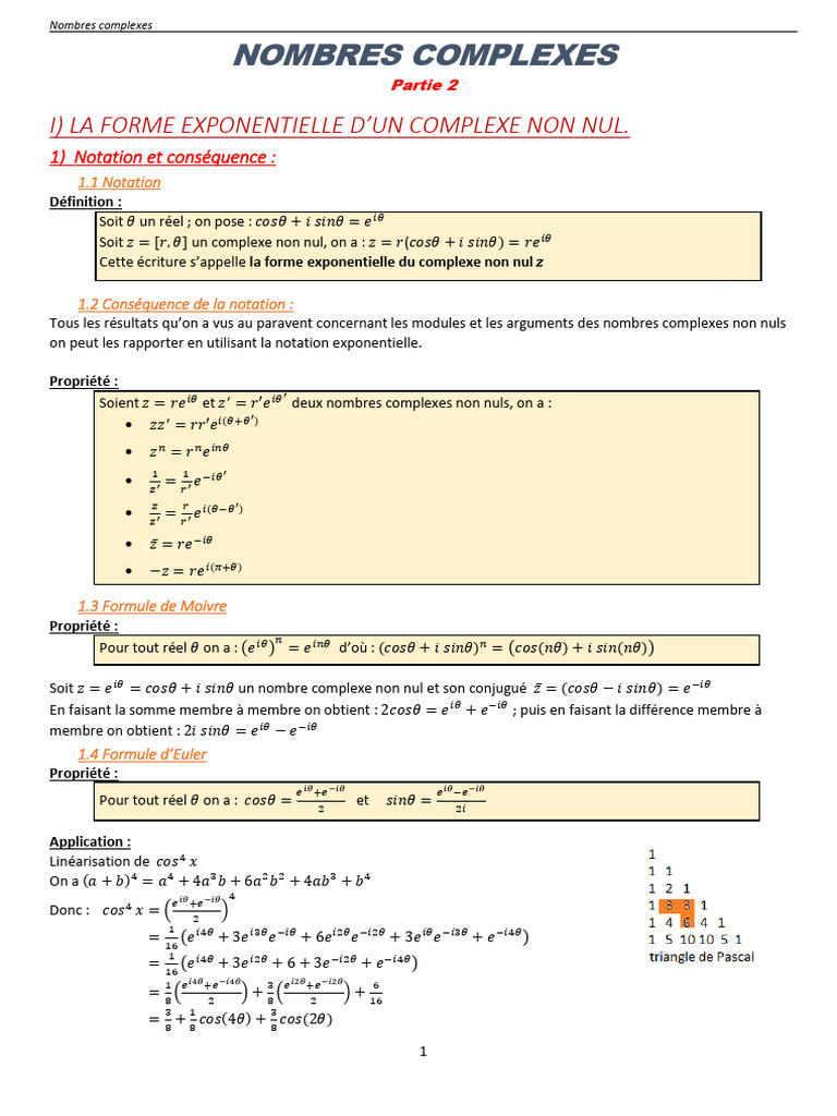 Forme exponentielle des nombres complexes | PDF | Nombre complexe ...