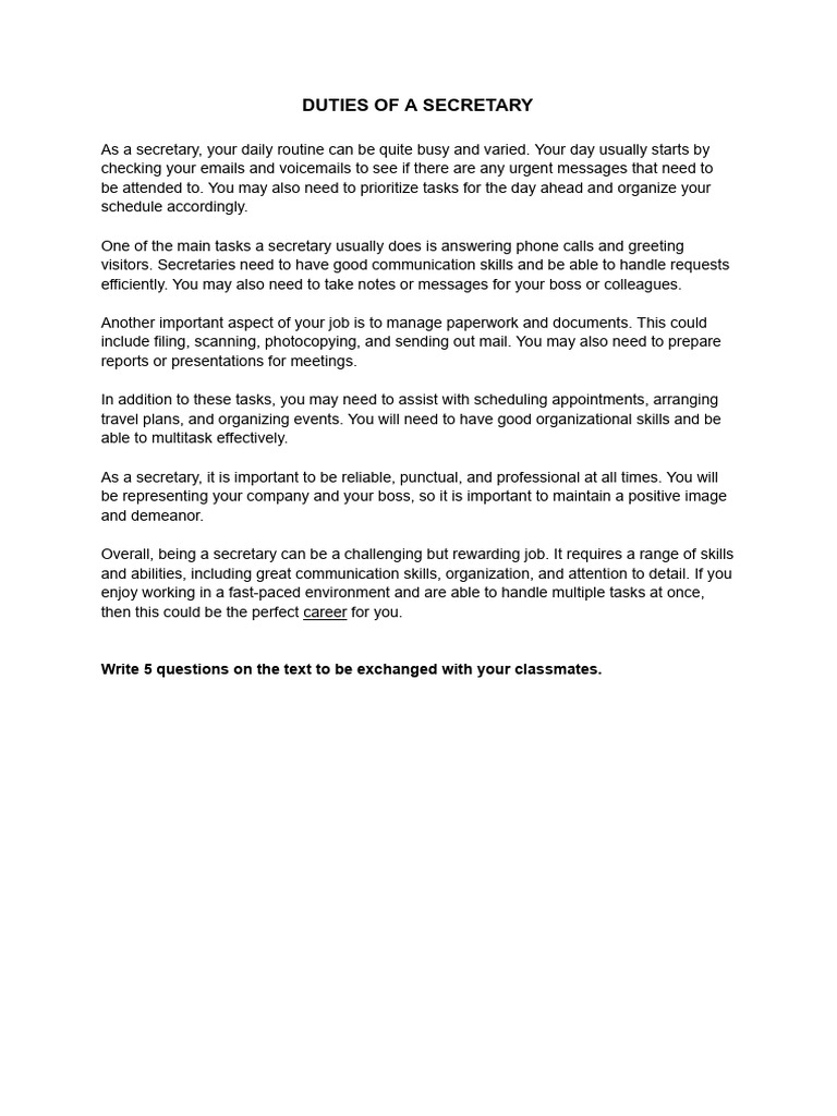 Key Responsibilities of a Secretary | PDF