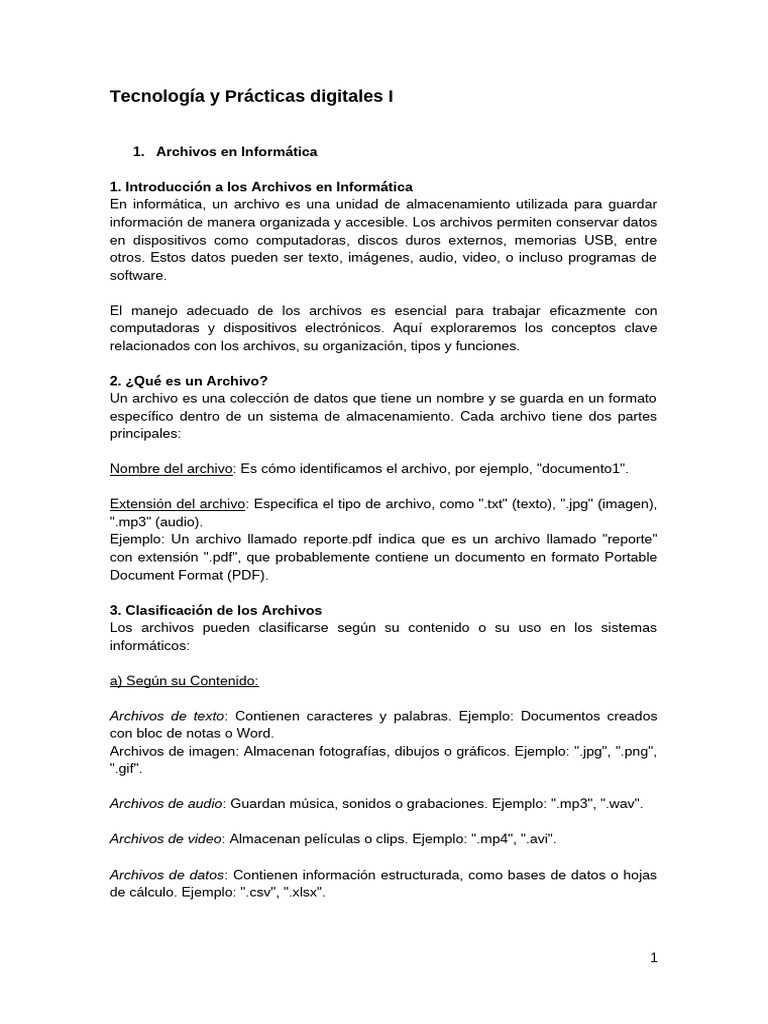 TEC 1 - 2. Archivos en Informatica | PDF | Archivo de computadora ...