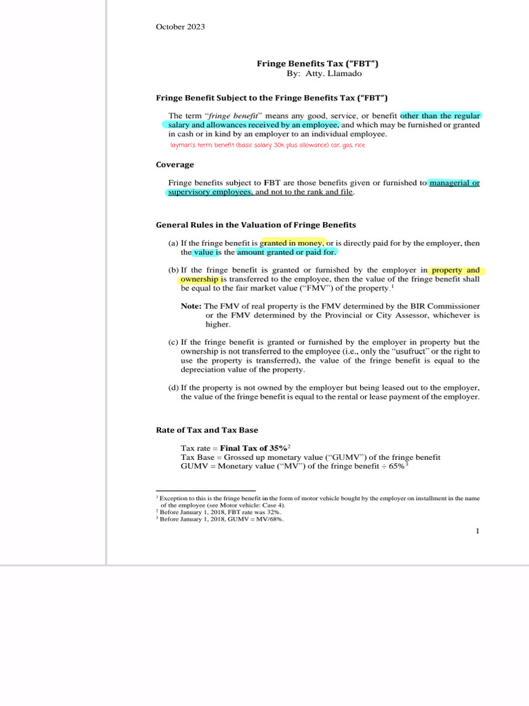 Fringe Benefits Notes | PDF