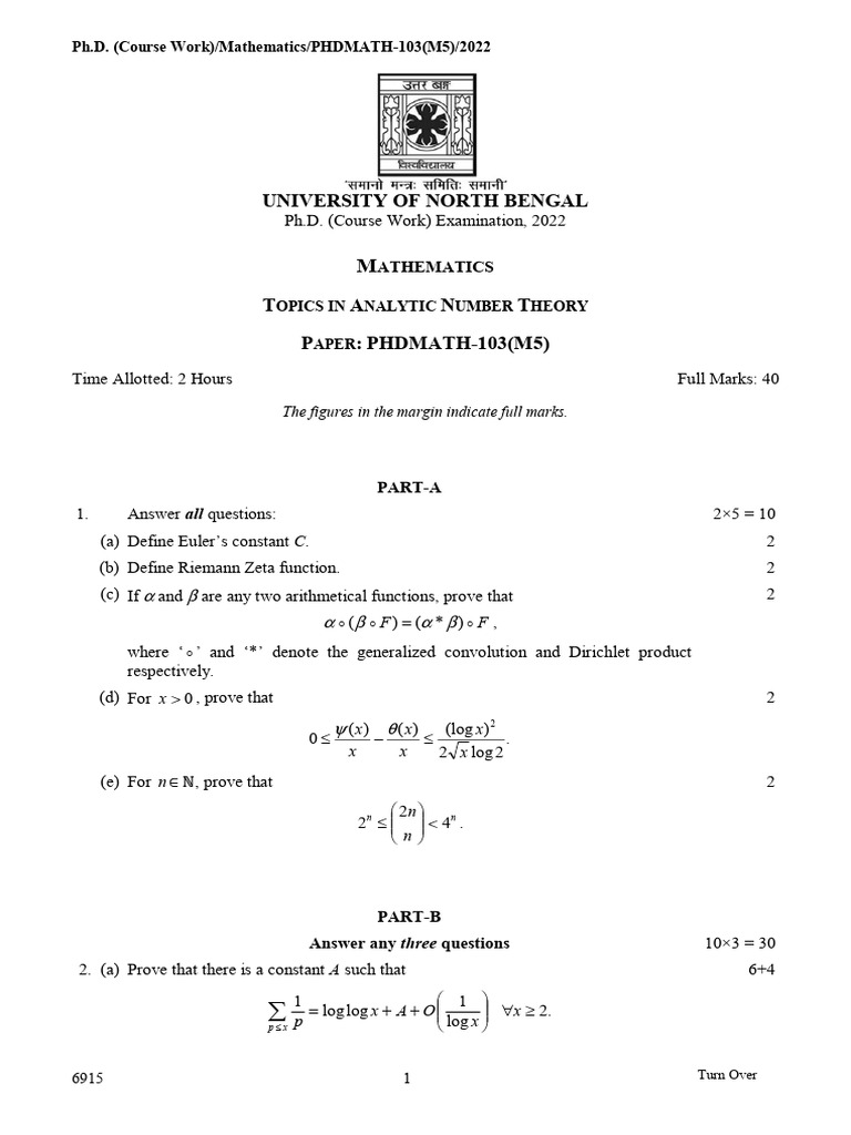 Topics in Analytic Number Theory Exam | PDF | Mathematical Relations ...