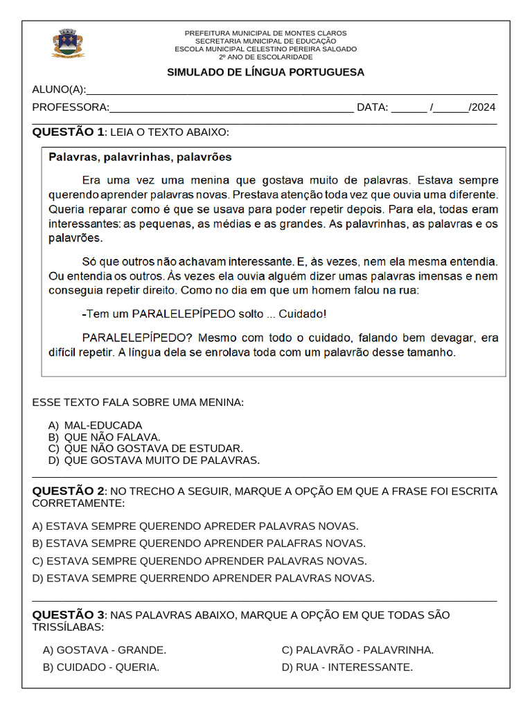 Simulado de Língua Portuguesa 15 2º Púrpura | PDF