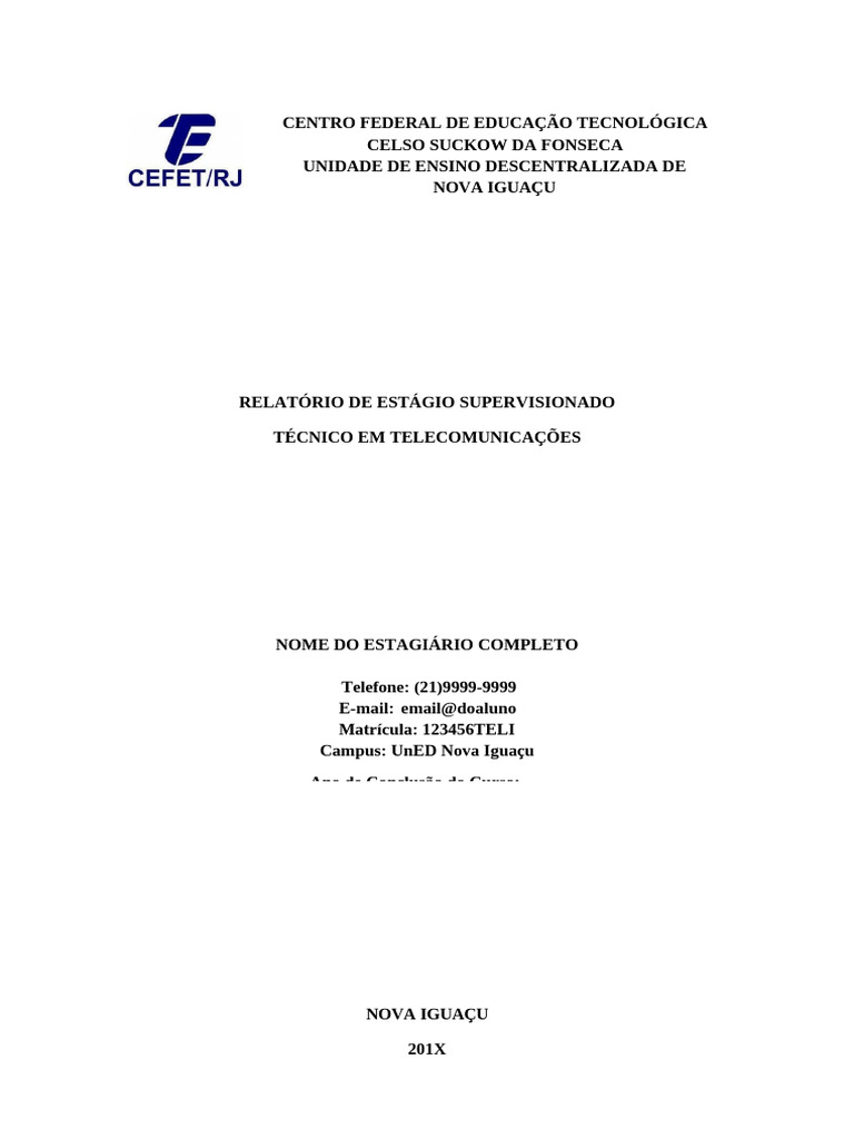 Capa de Relatório de Estágio em Telecomunicações | PDF