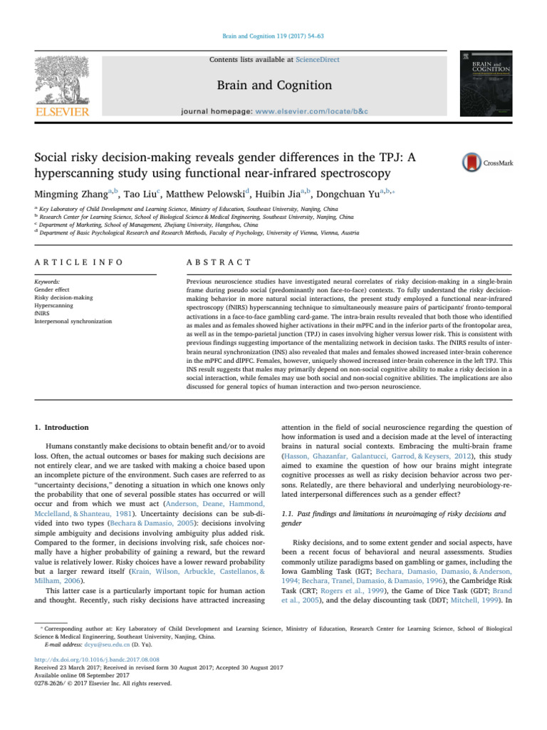 Social Risky Decision Making Reveals Gender Differences in The - 2017 ...
