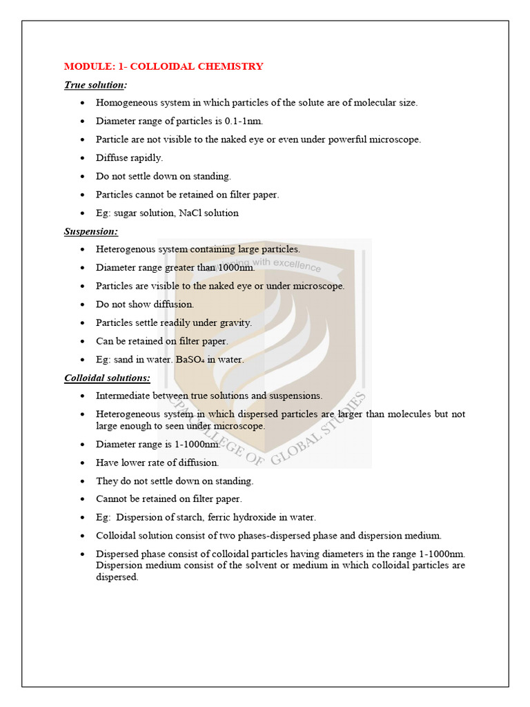 Colloidal Chemistry: Solutions & Properties | PDF | Colloid | Ion