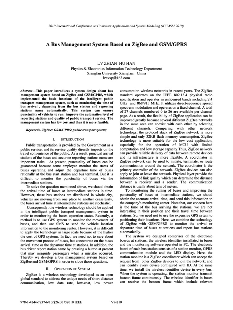 A Bus Management System Based On ZigBee and GSMGPRS | PDF | Computer ...