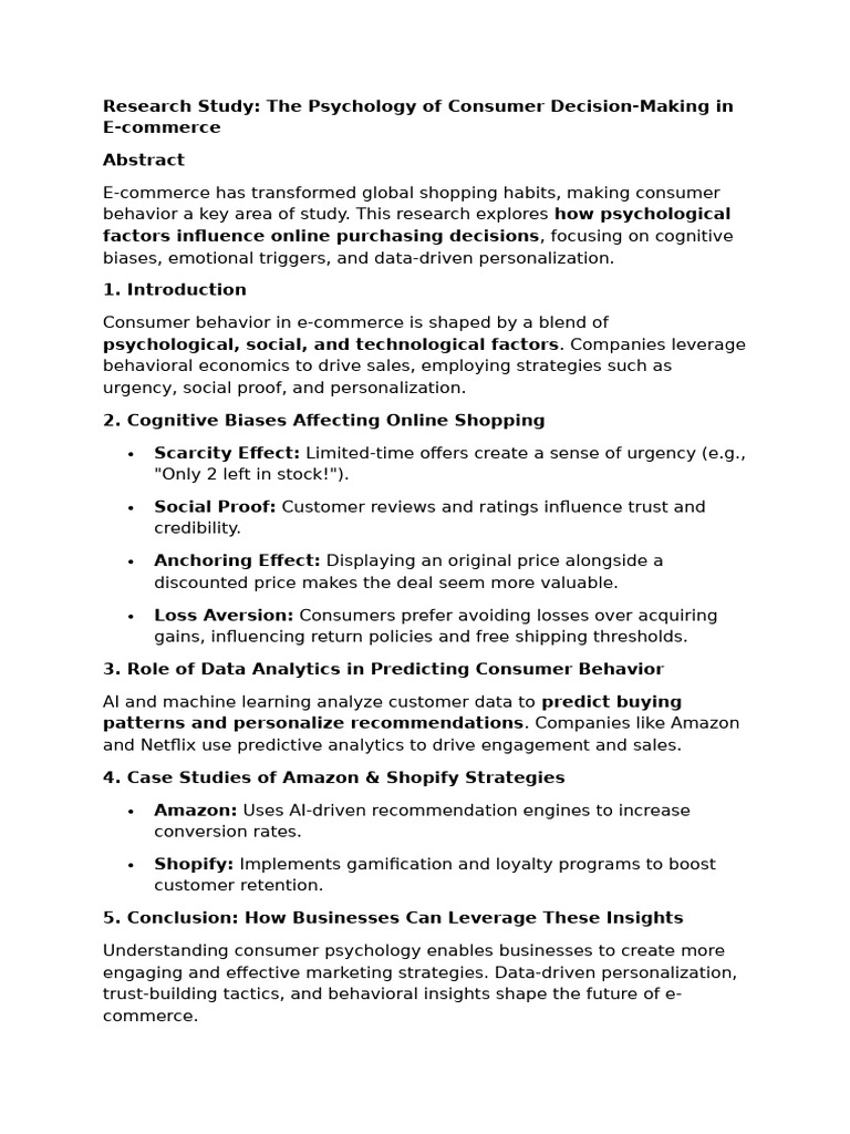 The Psychology of Consumer Decision-Making in E-Commerce | PDF