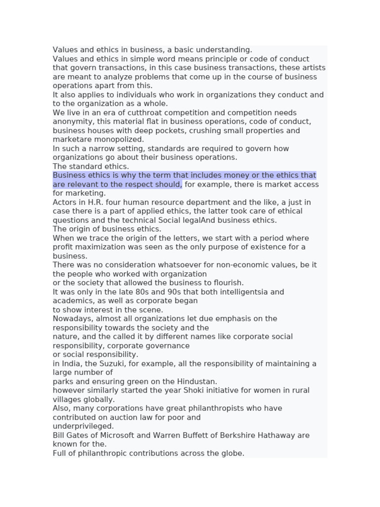 Understanding Business Ethics and Values | PDF | Employment | Market ...