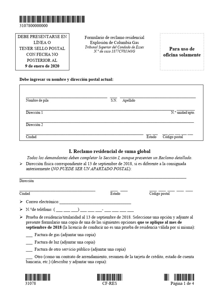 Columbia Gas Residential Claim Form Spanish For Websitev2 | PDF