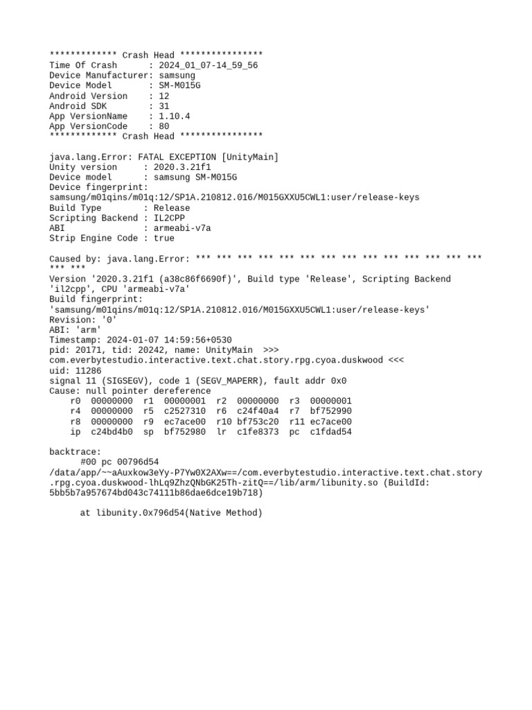 Samsung M015G Crash Report Analysis | PDF
