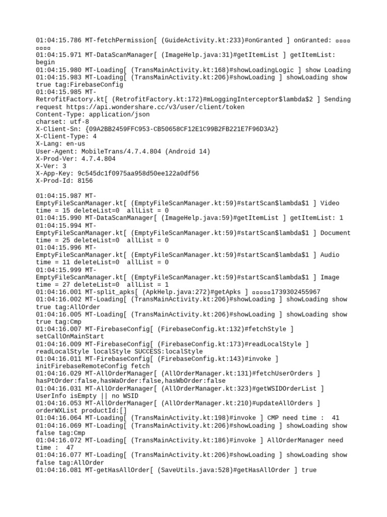 MobileTrans API Request Log | PDF | Software | Computing