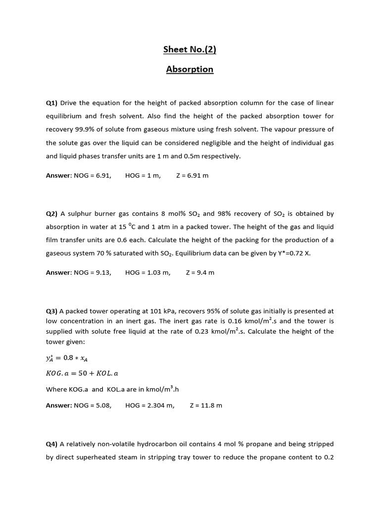 Packed Absorption Column Calculations | PDF | Mole (Unit) | Gases