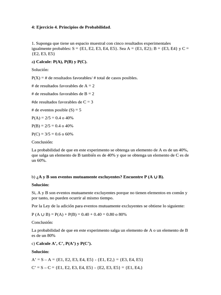 Probabilidades Básicas y Ejercicios | PDF | Probabilidad | Teoría de ...