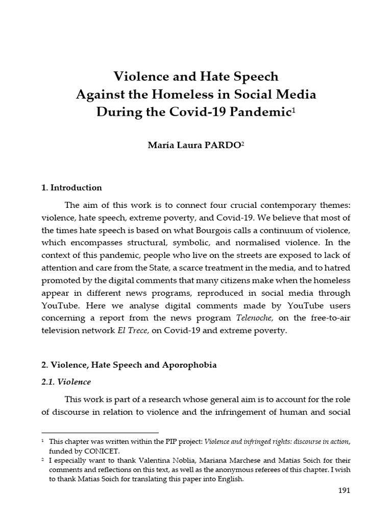 Violence and Hate Speech Against The Homeless in Social Media During ...