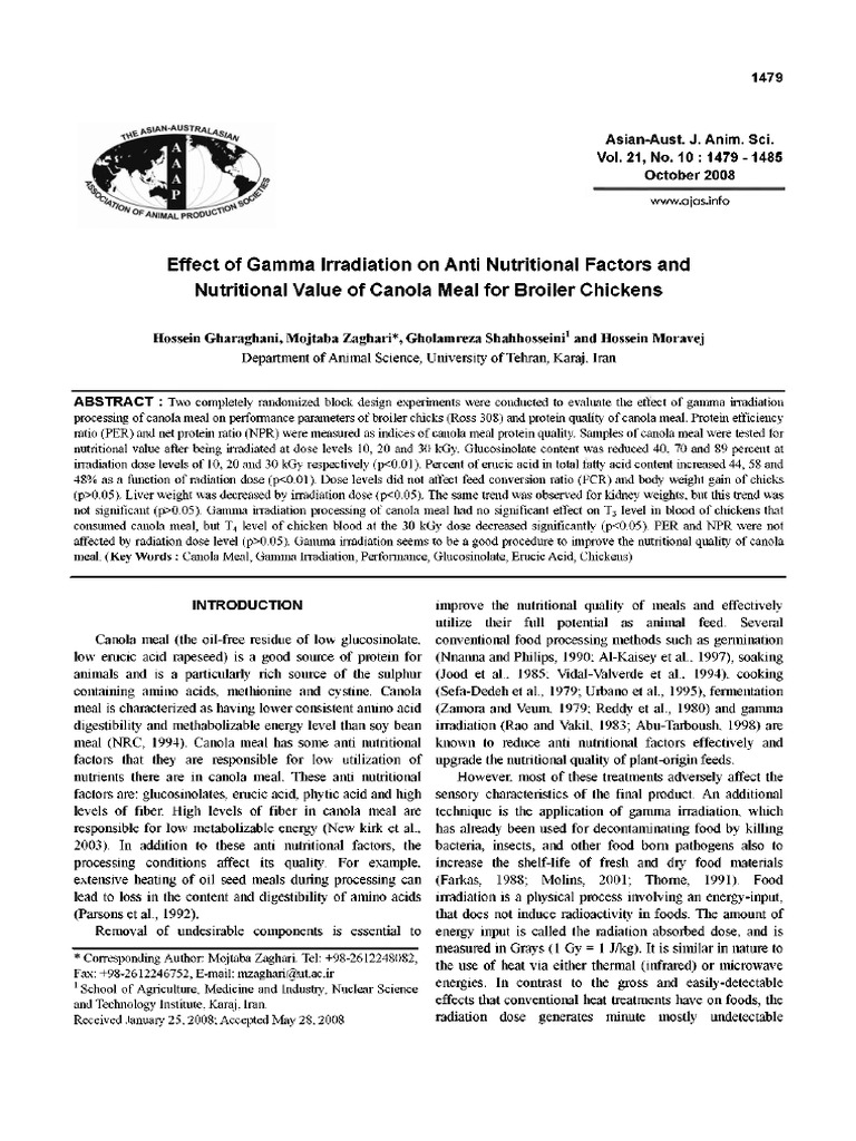 Effect of Gamma Irradiation On Anti Nutritional Factors and Nutritional ...