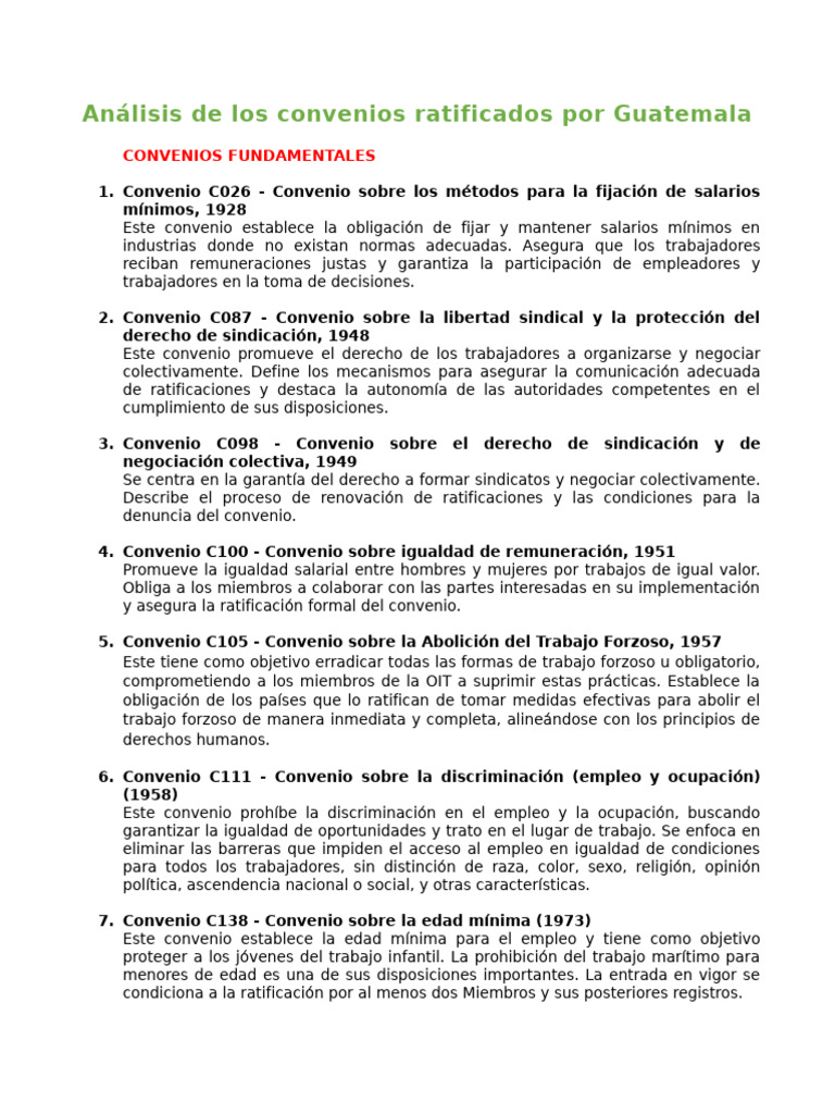 Convenios OIT Ratificados por Guatemala | PDF | Derecho laboral ...