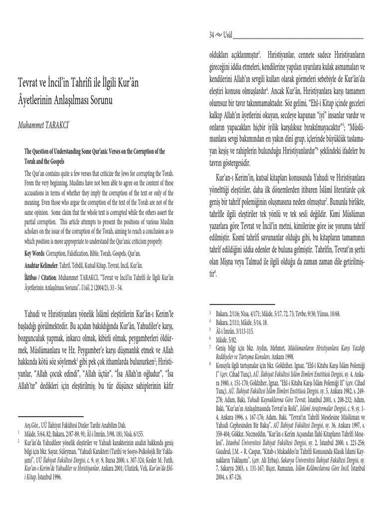 Tevrat Ve - Ncil - in Tahr - Fi Ile - Lgili Kur - N - Yetlerinin Anla ...