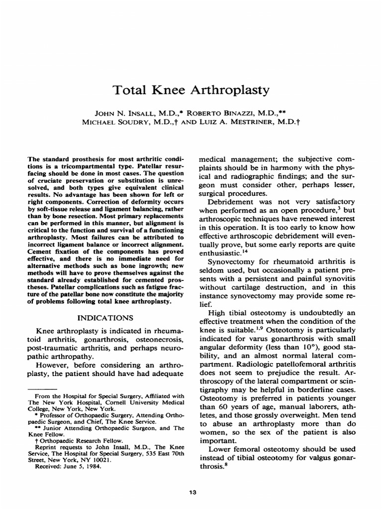 Total Knee Arthroplasty Overview | PDF | Knee | Musculoskeletal System